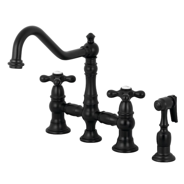 KS3270AXBS Restoration 8" Bridge Kitchen Faucet W/ Sprayer, Matte Black